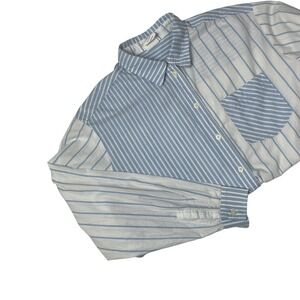 GAP Big Shirt Striped Button Up Womens L Blue White Oversized